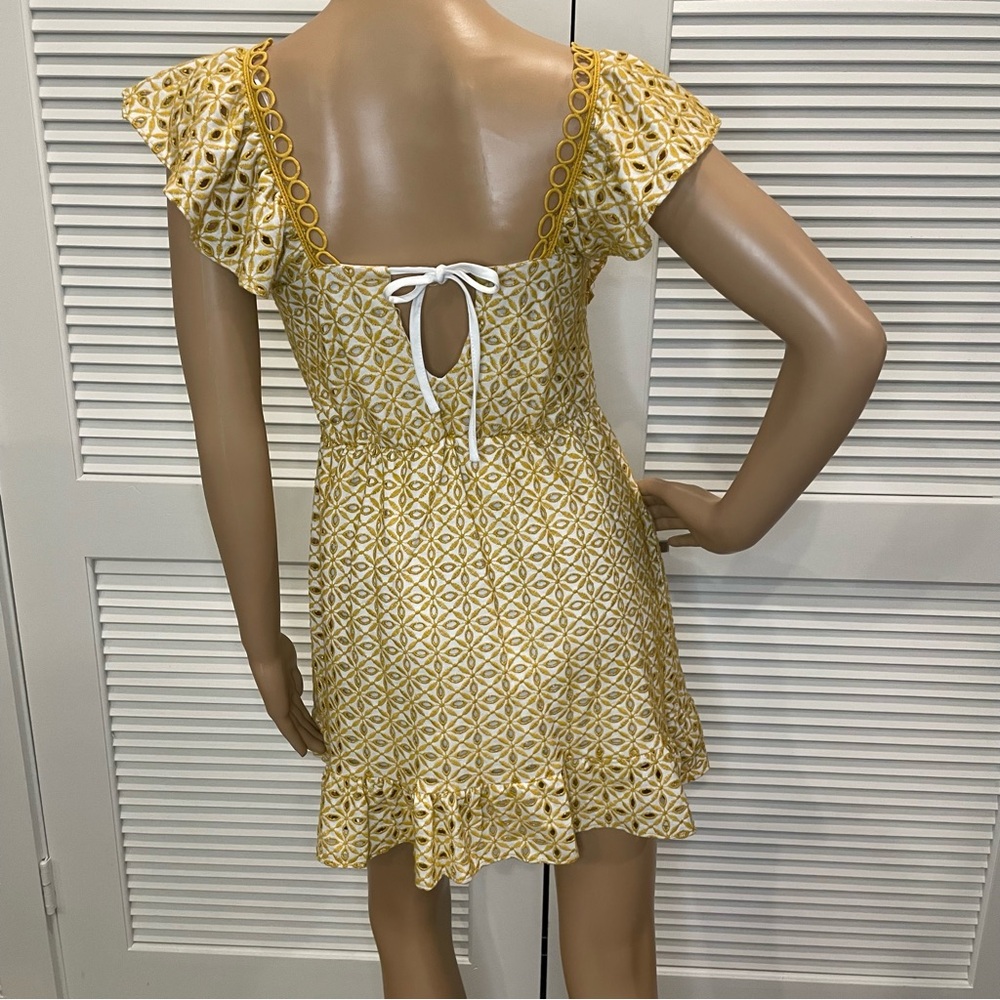 Yellow Embroidered Ruffle Dress - Picture 3 of 5